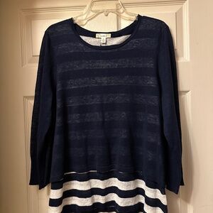 nurture || Twofer Blouse || Size XL || 100% Linen || Navy and White || NWT